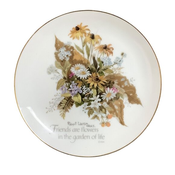 Vtg 1976 Robert Laessig A.W.S. "Friends Are Flowers" Decorative Porcelain Plate - Picture 1 of 4